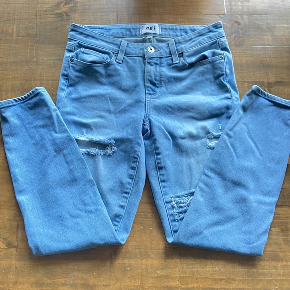 PAIGE Verdugo Ankle Distressed Light Wash Skinny Jeans-Size 28 - Picture 2 of 6